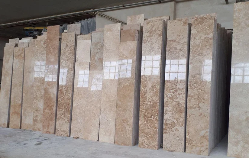 سنگ تراورتن نمای ترکیبی سنگ و آجر نسوز