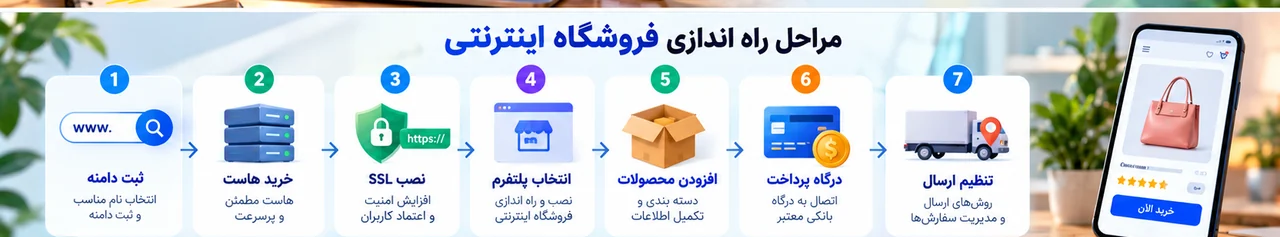 مراحل راه اندازی فروشگاه اینترنتی دامنه هاست ssl پلتفرم درگاه ارسال