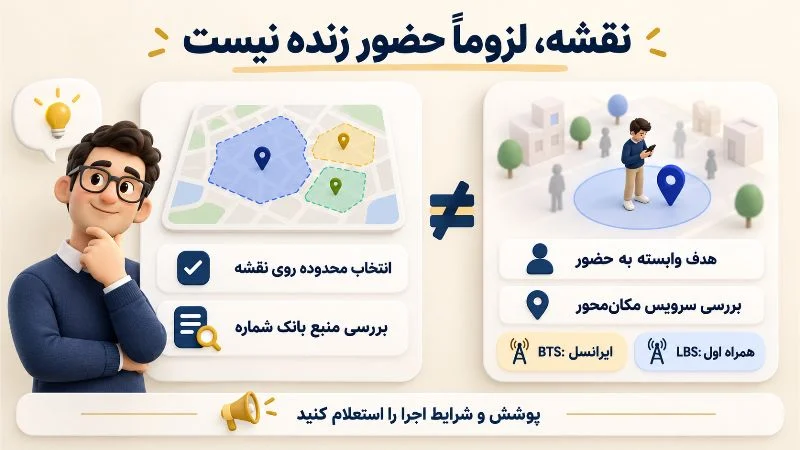 طلا | افزونه تفاوت انتخاب محدوده روی نقشه با هدف گیری مکان محور و بررسی شرایط LBS و BTS